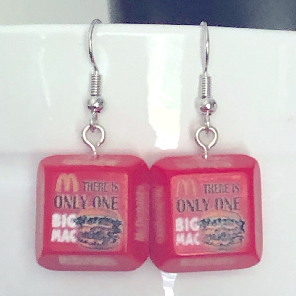 New Burger Package Dangling Handmade Earrings Big Mac McDonalds Fun Party Gift